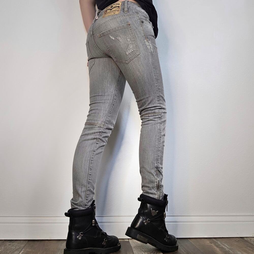 Dsquared2 Gray Distressed Skinny Jeans Moto Zip Hem Low Rise Made In Italy 40